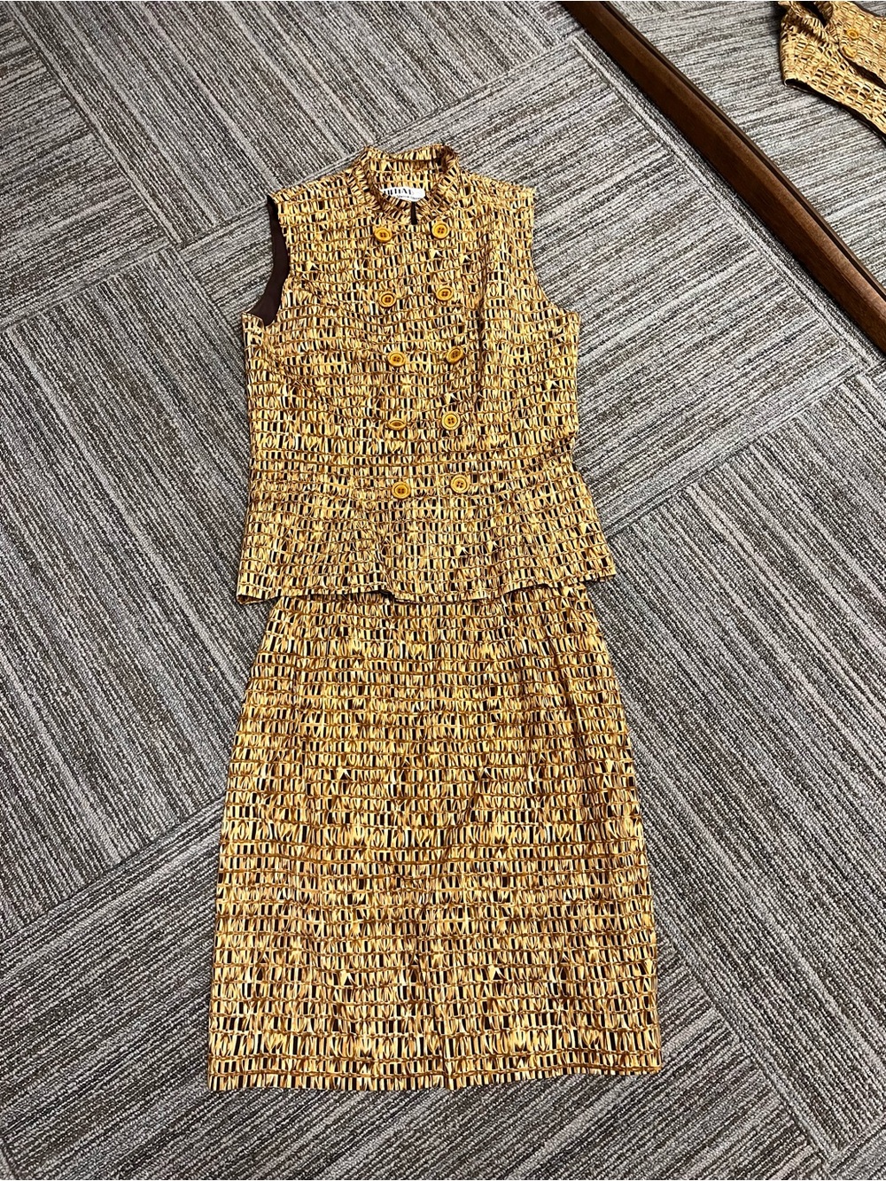 Vintage Chetta B Bamboo Pattern Two Piece Sleeveless Suit